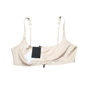 READ Zara Unlined Front Close Bralette Beige Tan Nude Size Medium Hook Closure